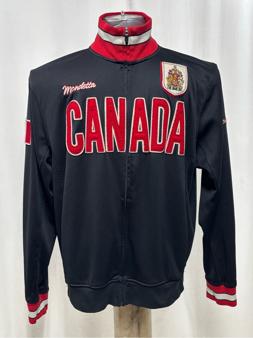 Vintage Mondetta Canada Men's Full-Zip Track Varsity Jacket Black Red Sz XXL 409